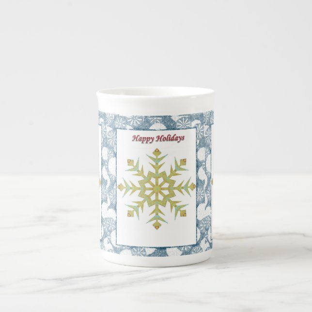 Porcelana Caneca de Natal, Floco de Neve, Felizes Festas (Frente)