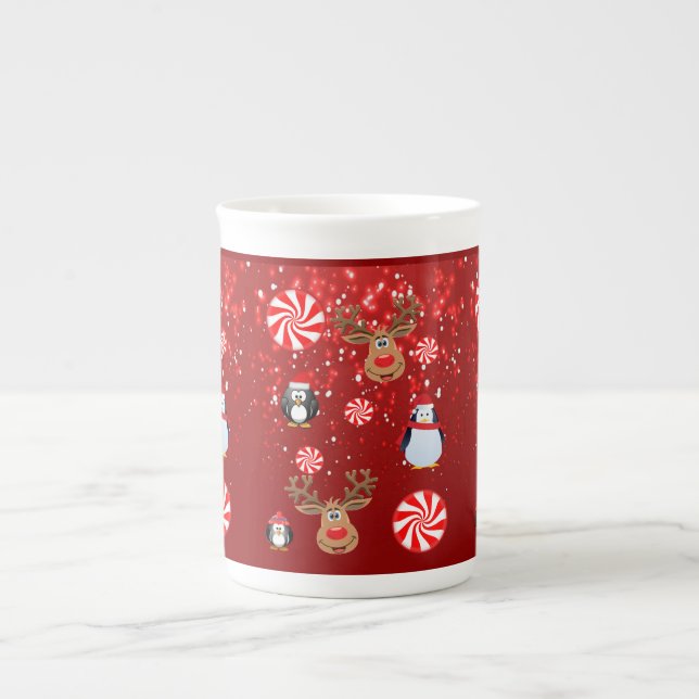 Porcelana Caneca de Natal, Pinguim, Feliz Natal (Frente)