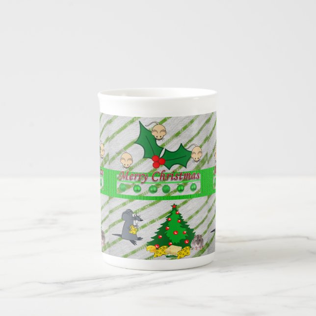 Porcelana Caneca de Natal, Ratos, Feliz Natal (Frente)