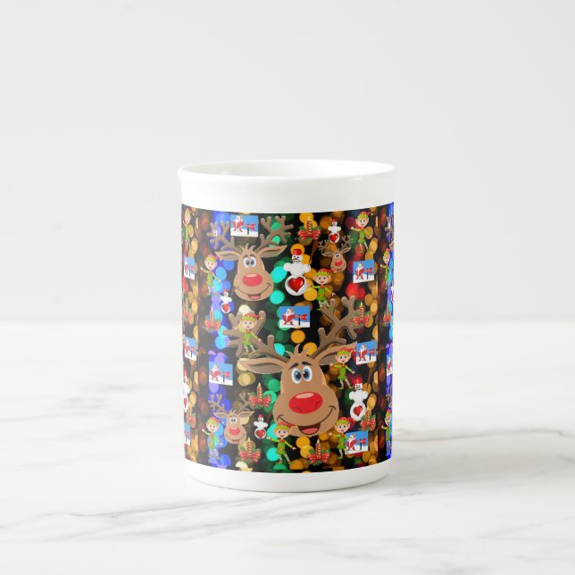 Porcelana Caneca de Natal, Reindeer, Feliz Natal (Frente)