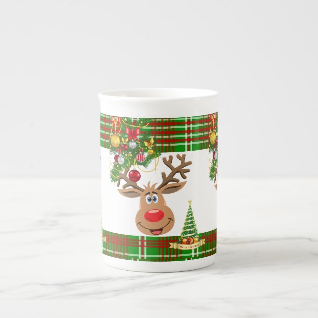 Porcelana Caneca de Natal, Reindeer, Feliz Natal (Frente)