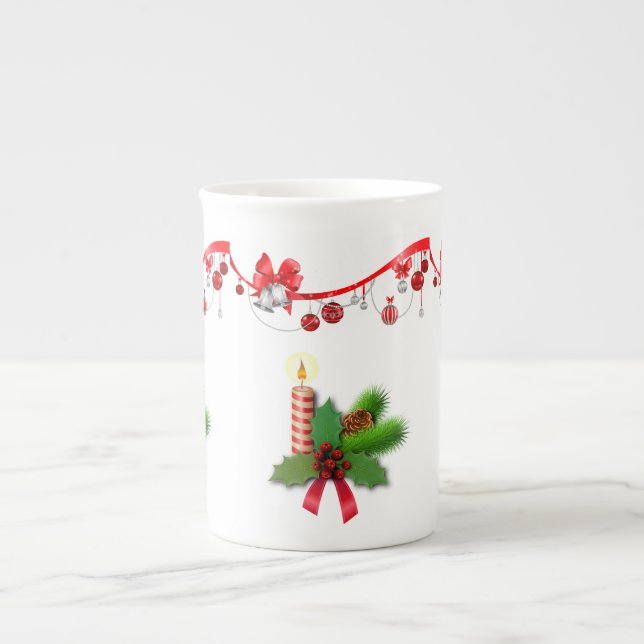 Porcelana Caneca de Natal, Vela de Natal, Feliz Natal (Frente)