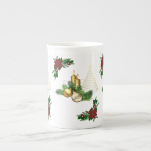 Porcelana Caneca de Natal, Vela Dourada de Natal