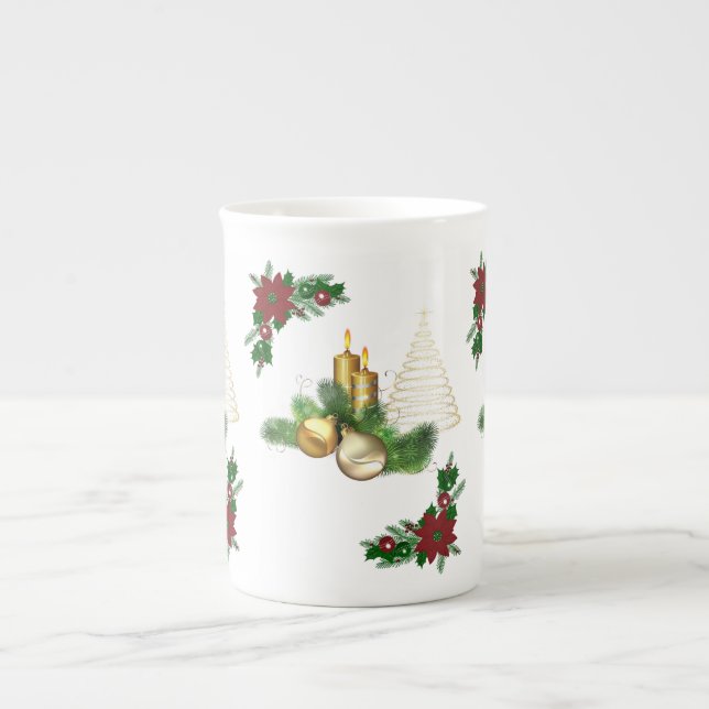 Porcelana Caneca de Natal, Vela Dourada de Natal (Frente)