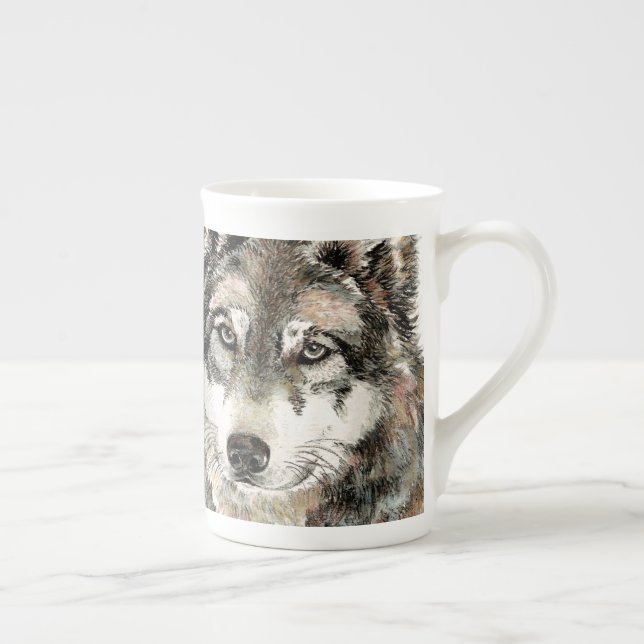 Porcelana Caneca de viagem de lobo-aquarela (Direita)