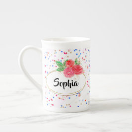 Porcelana Caneca personalizada, copo de flor brilhante, nome