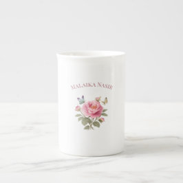 Porcelana Caneca Personalizada de Nome Floral | Peônia Rosa 