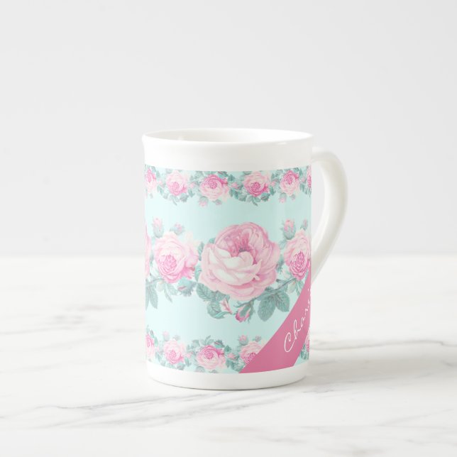 Porcelana Chique personalizado de caneca presente floral par (Frente Esquerda)