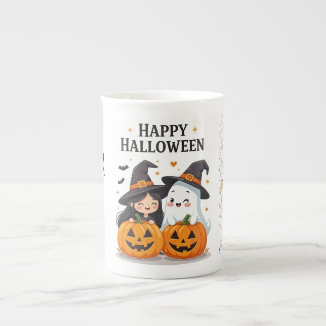 Porcelana Design de Caneca de Bruxa e Fantasma de Halloween  (Frente)