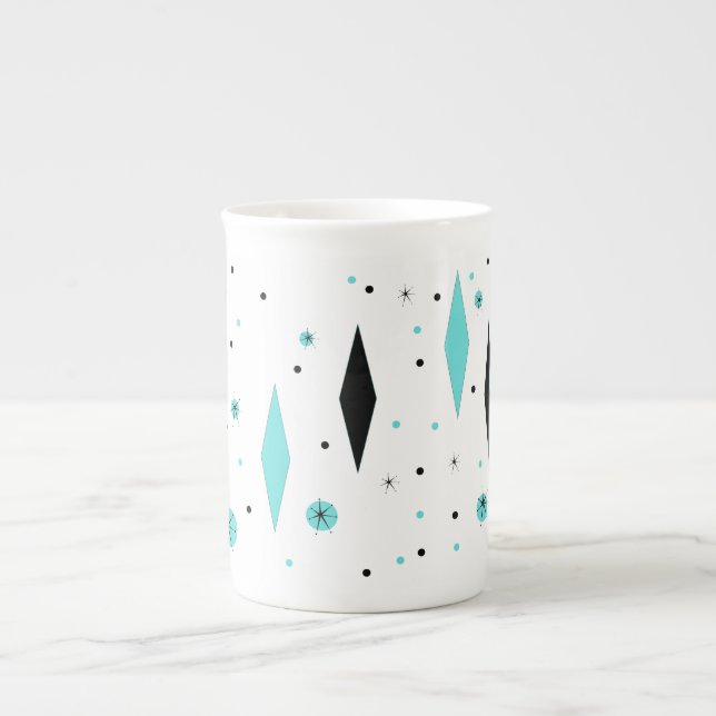 Porcelana Diamantes retros de turquesa & caneca de (Frente)