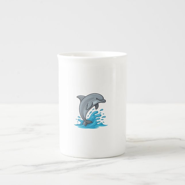 Porcelana Garrafa de Golfinho Alegre - Caneca Especial (Frente)