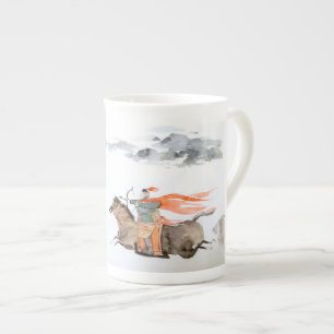 Porcelana Guerreiro chinês do vintage na caneca de café do