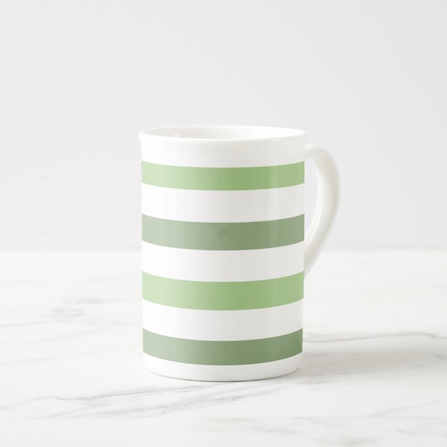 Porcelana O verde listra a caneca horizontal de China de (Frente Esquerda)