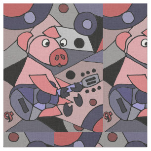 Porco cor-de-rosa engraçado que joga o tecido