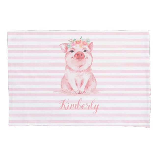 Porco Cute Watercolor com Listras Rosa (Frente)