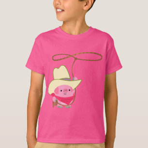 Porco De Cartoon Bonito Com Camiseta Lariat Crianç