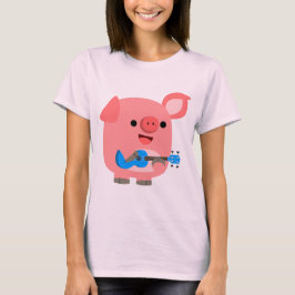 Porco de Cartoon Bonito Fazendo Camiseta Ukulele M