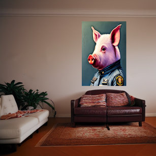 Porco de uniforme policial   AI Art Poster