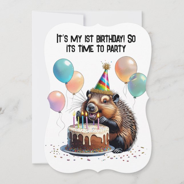 porco-espinho com bolo de aniversário e aniversári (Frente)