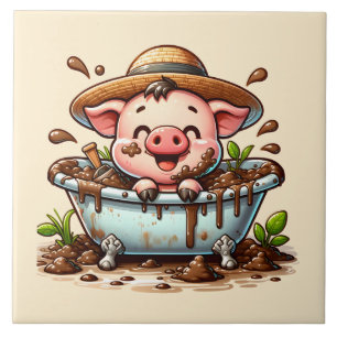 Porco fofo em um banheiro de banho de lama