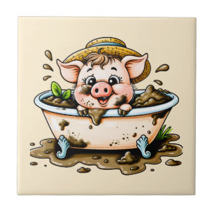 Porco fofo em um banheiro de banho de lama