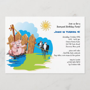 Porco no convite do aniversário do Barnyard da