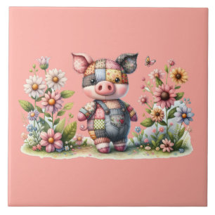Porquinho Patchwork Fofo em Jardim Floral