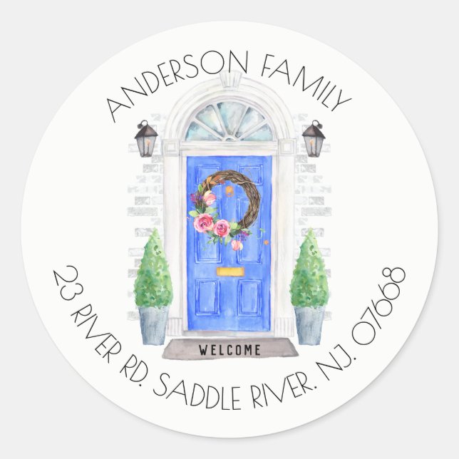 Porta Azul | Novo adesivo do rótulo do endereço re (Frente)