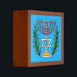 Porta-caneta Magen Persa David Menorah<br><div class="desc">Esta imagem foi adaptada de um antigo azulejo judeu persa e apresenta uma menorah com um Magen David (Estrela de David) enquadrado por ramos de oliveira. As imperfeições da imagem original pintada à mão foram preservadas.</div>