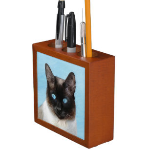Porta-caneta Pintura de Gatos Siameses - Arte de Gato Original 