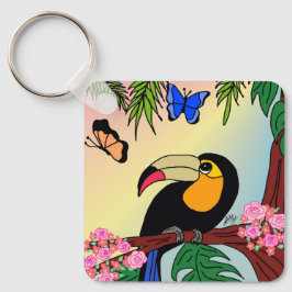 Porta-chaves Tucano tropical e borboletas