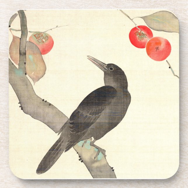 Porta-copo 柿 に 烏, 抱 Persimmon e Crow, Hōitsu (Frente)