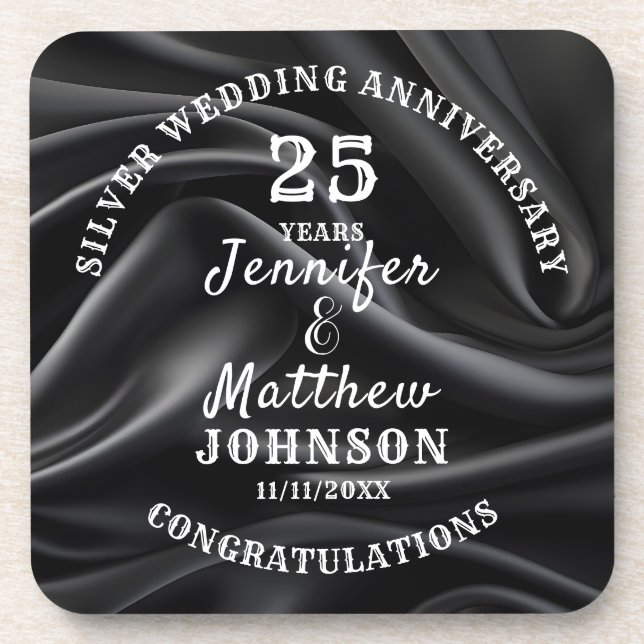 Porta-copo 25 WEDDING ANIVERSARY Silver Wedable Editável (Frente)