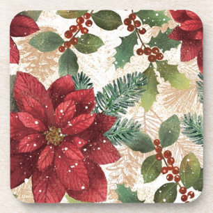 Porta-copo 50 Retro Poinsettia Red Green Creme