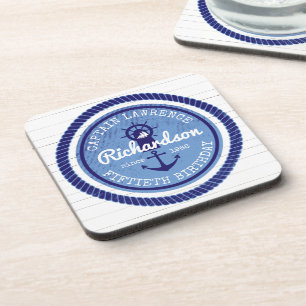 Porta-copo 50th Capitão Náutico Corda Âncora Leme do