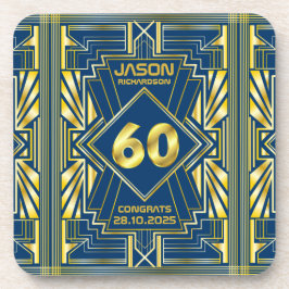 Porta-copo 60º aniversário Art Deco Dourado Excelente Azul Ga