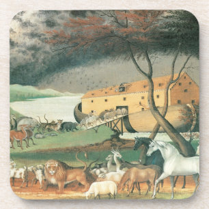 Porta-copo A Arca de Noé por Edward Hicks, Arte Popular Antig