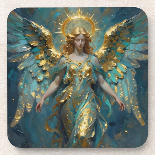 Porta-copo A Beautiful Gold and Turquoise Angel  (Frente)
