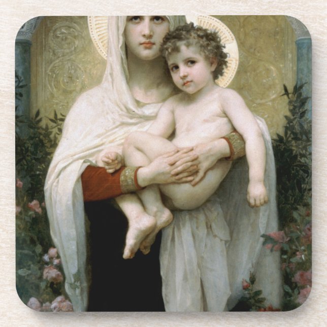 Porta-copo A Madona dos Rosas de Bouguereau (1903) (Frente)