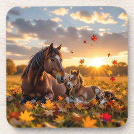 Porta-copo A Mama Horse and her Foal in Autumn