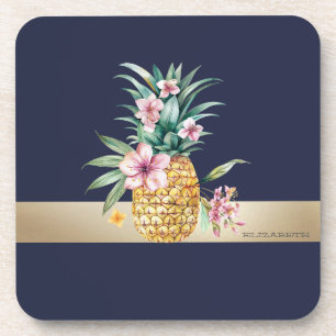 Porta-copo Abacaxi Floral, Faixa Dourada