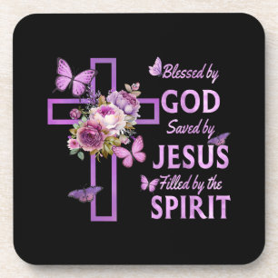 Porta-copo Abençoado por Deus Salvo pela Cruz Floral Purple d