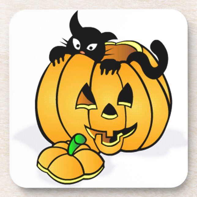 Porta-copo Abóbora de Halloween com Gato Negro (Frente)
