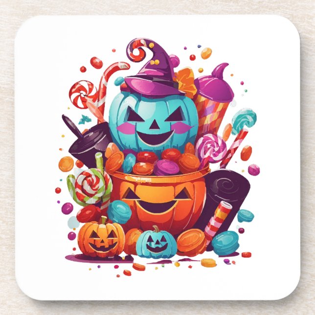 Porta-copo abóbora engraçada de Halloween (Frente)