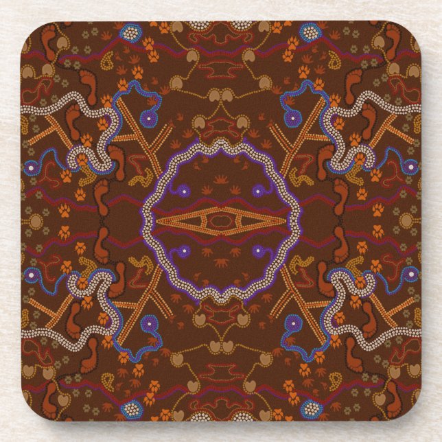 Porta-copo aborto aborígene australiano com trilhas de animai (Frente)