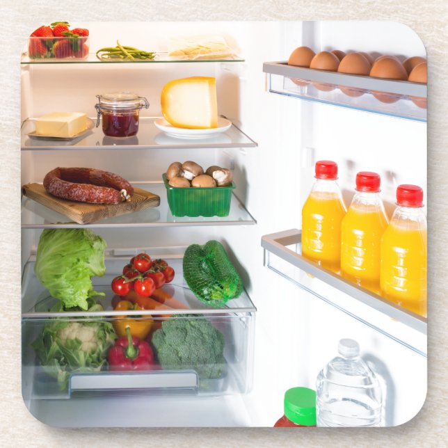 Porta-copo Abrir o frigorífico cheio de comida (Frente)