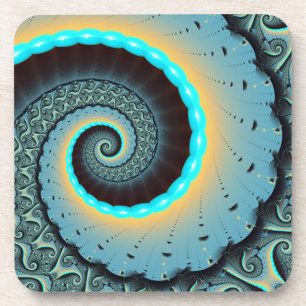 Porta-copo Abstract Blue Turquoise Orange Fractal Art Spiral