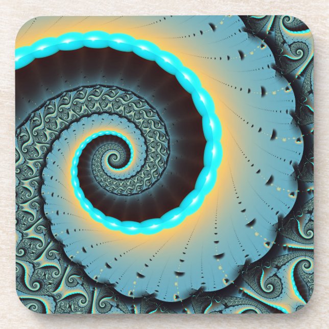 Porta-copo Abstract Blue Turquoise Orange Fractal Art Spiral (Frente)