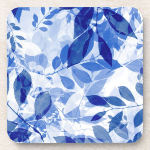 Porta-copo Abstrato Azul e Folhas Brancas