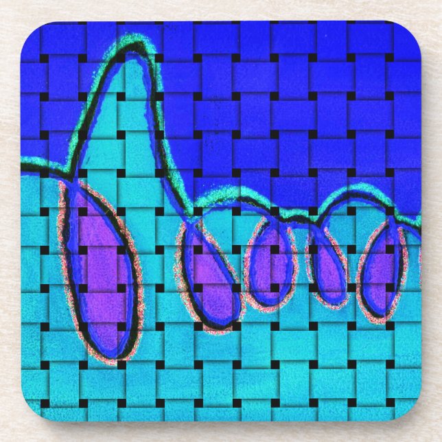 Porta-copo Abstrato azul francês com textura tecida (Frente)